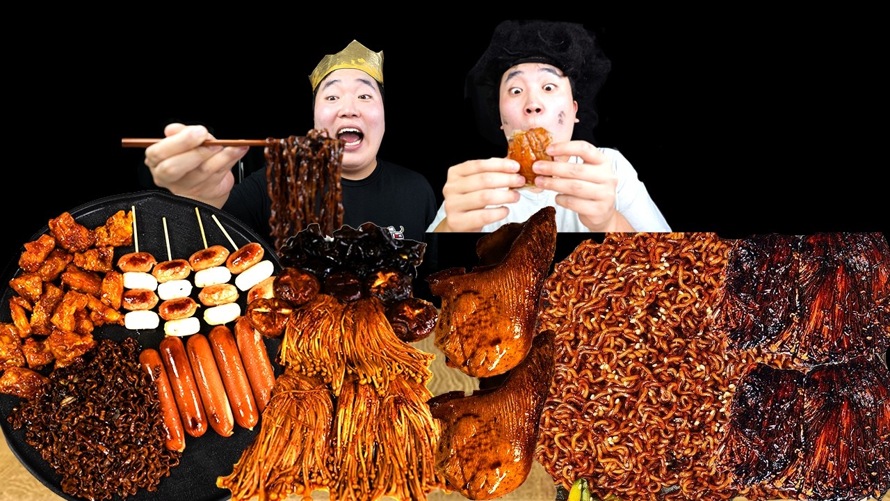 ASMR MUKBANG| Fire Black Bean Mushrooms Seasoned Chicken Sausage Fire Nooldes Eating