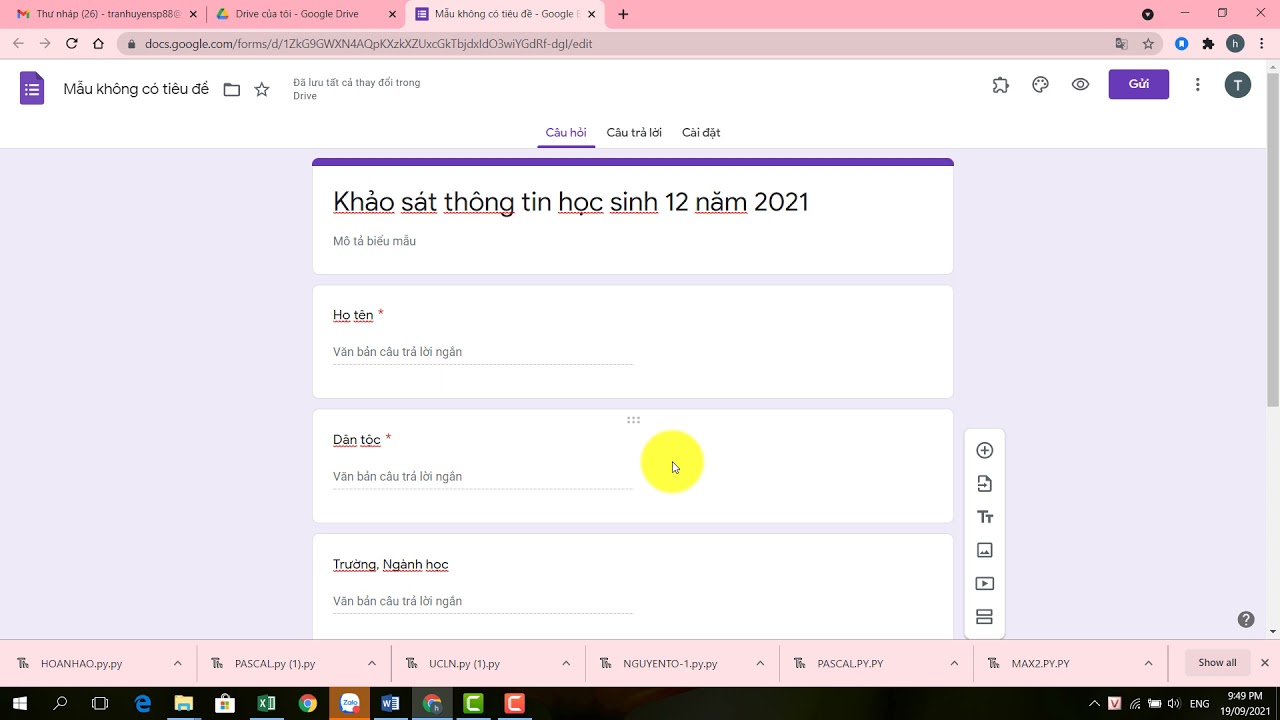 Cách tạo biễu mẫu khảo sát thông tin học sinh - youtube