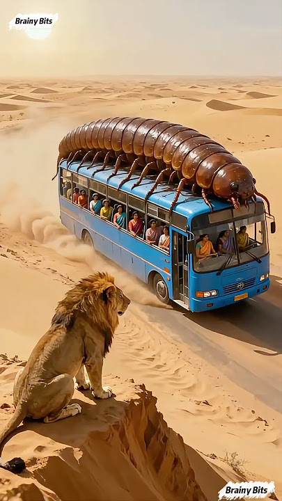 Giant Bug vs. Lion: Who is the Real Threat? The Fate of This Bus is Not What It Seems...#Shorts