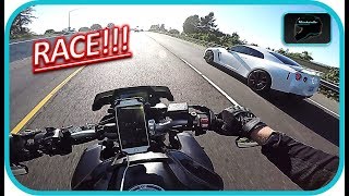 Nissan Gtr Races Yamaha Fz10Mt10 Insane Power