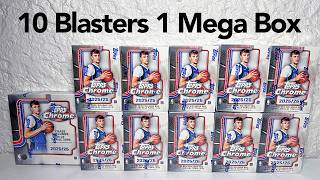 What did I get? 10 Blasters, 1 Mega Topps Chrome 2025-26 NBA Basketball