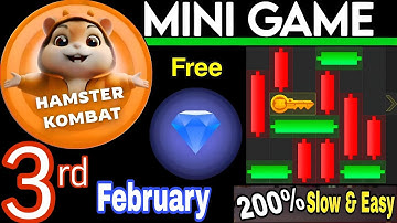3 February 💎🔑🐹 Puzzle Trick: P2E Hamster Kombat key MiniGame Solved, slow step by step! 🎮