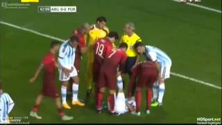 Cristiano Ronaldo Hit Brutal Lucas Biglia Argentina Vs Portugal Friendly Match 2014
