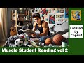 Amazing Muscle Student Reading pics created with Copilot vol 2