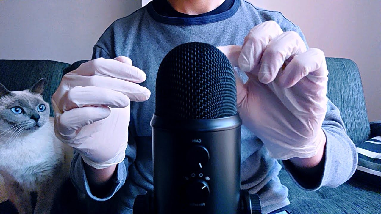 ASMR Fast & Aggressive Hand Sounds w/ Latex Gloves & Mic Gripping w/ My Cat (no talking)