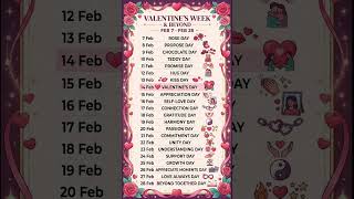 💖Complete Valentine Week and Beyond List 2026: 7 Feb- 28 Feb🔥🌹Valentine's ❤️Week Full Schedule ❣️