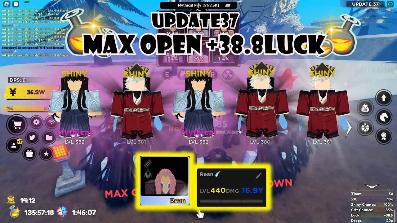 Max Open Shiny Potion 30 minutes +25 Luck New Map!! Anime Fighters
