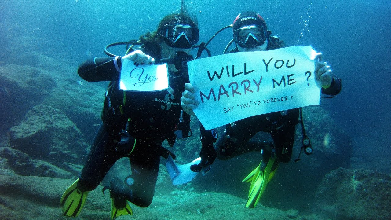 Underwater Wedding Proposal while scuba diving Amany Najem & Marwan