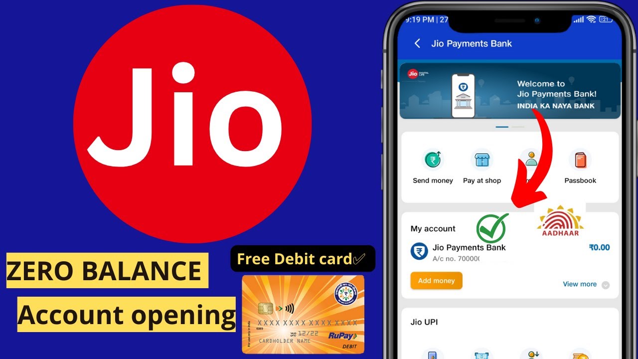 ZERO BALANCE JIO PAYMENT BANK ACCOUNT OPEN ONLINE jio YouTube