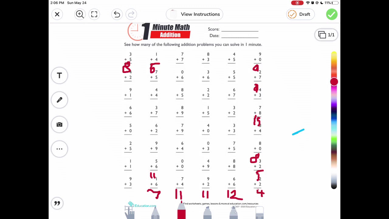 1 Minute Addition YouTube