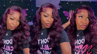 DETAILED MELTED DARK PURPLE SIDE PART WIG INSTALL TUTORIAL | LAYERS &amp; BALD CAP METHOD FT. MEGALOOK