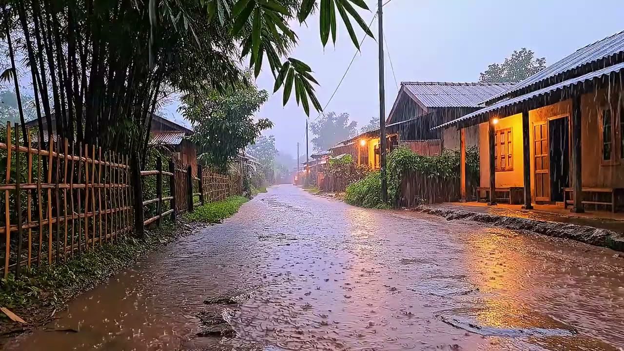 Cozy Rainy Village Night | Relaxing Rain Sounds for Sleep & Study (6 Hours POV)