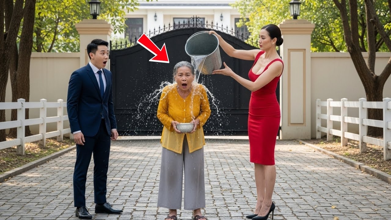 Về nhà sớm, tỷ phú chết lặng thấy vợ đổ nước đuổi mẹ ruột ngay trước cổng biệt thự