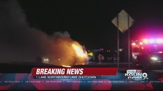 Semi-truck fire causes closure on Interstate 19