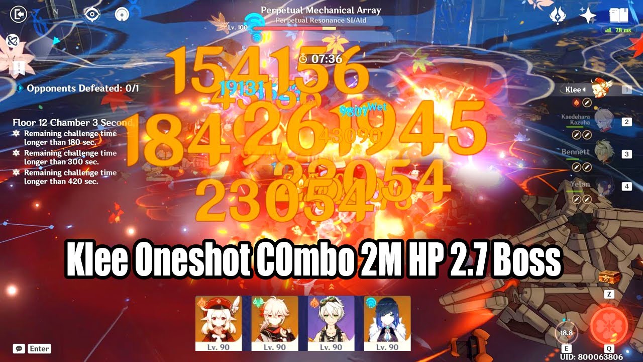 Klee Oneshot Combo 2m Hp Boss 2 7 12 3 Without Using Burst Yelan Makes Klee Back To Meta Youtube