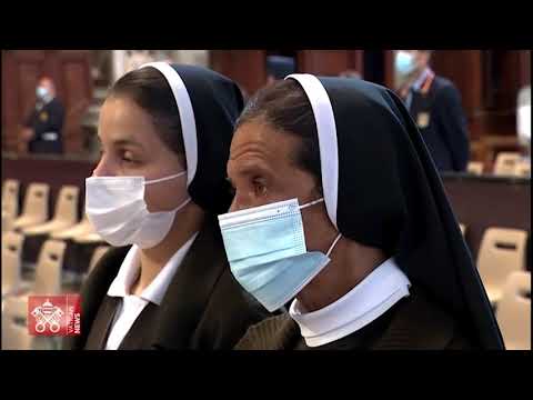 2021 October 10 Pope Francis greets Sr. Gloria Cecilia Narvaez Argori