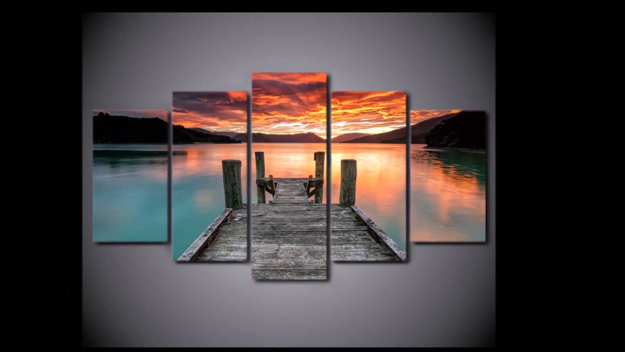 5 Panel / Piece Jump In The Lake At Sunset Sky Canvas Wall Art Home Decor Office Living Room
