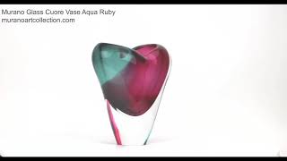 26-5208A Murano Glass Cuore Vase Aqua Ruby
