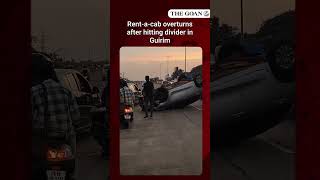 Rent-a-cab overturns after hitting divider in Guirim