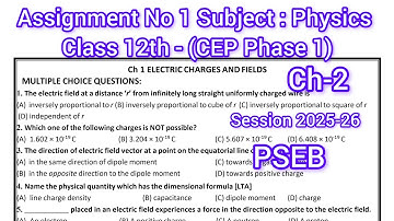 CEP Physics assignment no-1 Ch-2 class 12th  #pseb #physics #cep 