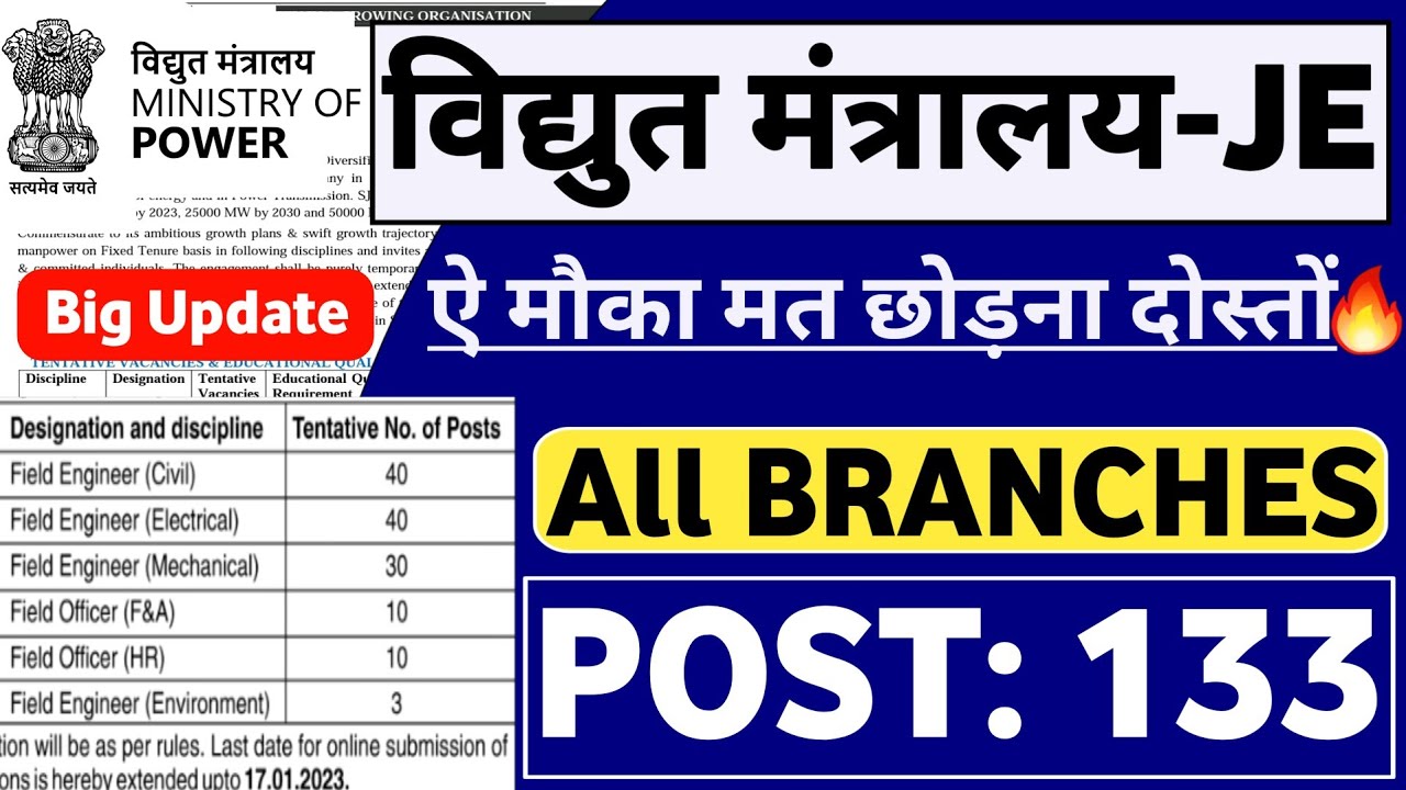 Junior Engineer Recruitment 2023 | Permanent | All Branches Eligible | Junior Engineer Vacancy 2023