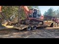 Loading Hitachi excavator on old school lowboy Brockway