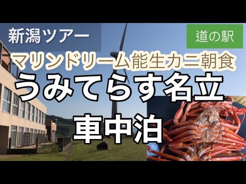 【ハイエースキャンピングカー】絶景の道の駅‼︎うみてらす名立で車中泊飲み🍺と道の駅能生で贅沢カニ朝食🦀【新潟車中泊旅】