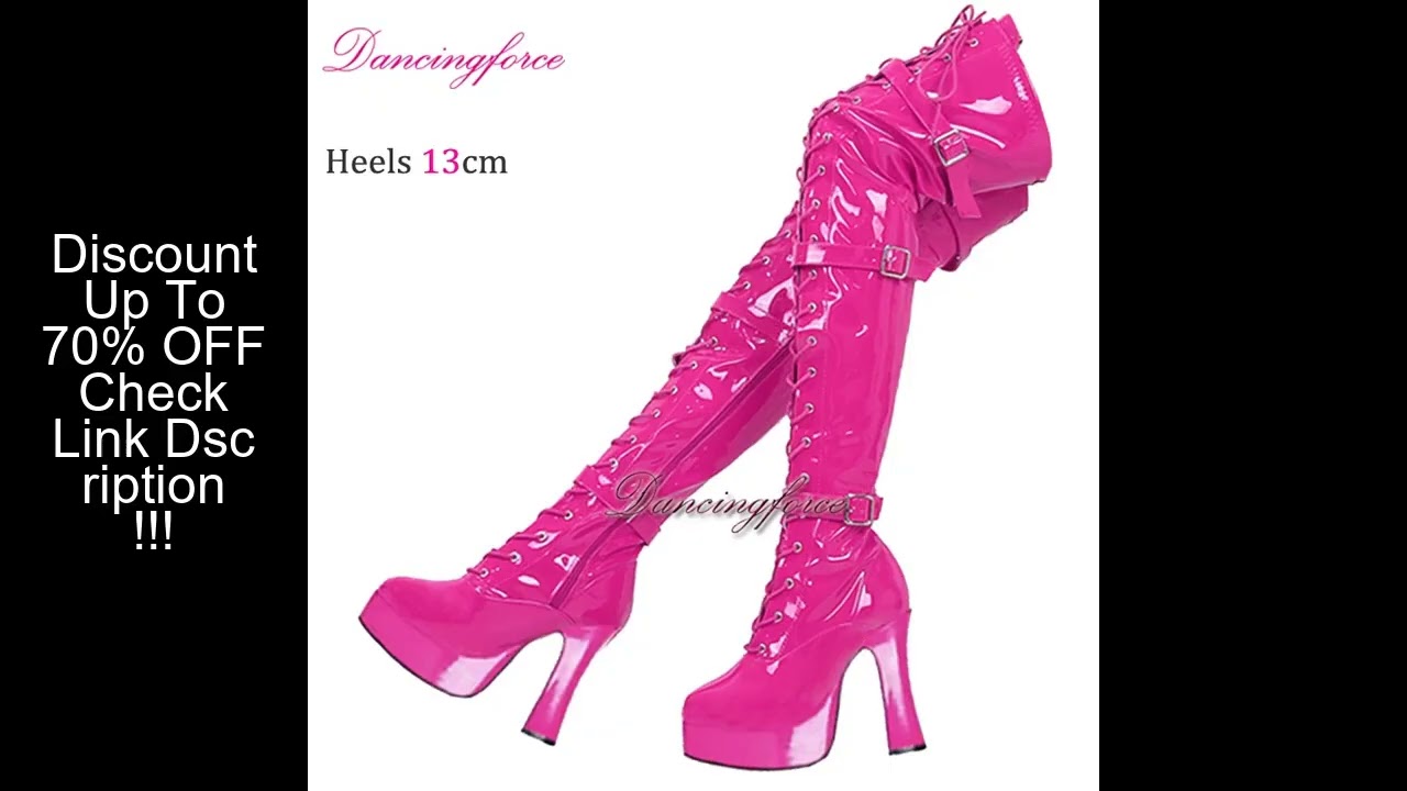 Sexy Green 13cm Chunky Heels Over Knee Boots 3 Buckles Belts Thick Platform Nightclub Party Dance Th