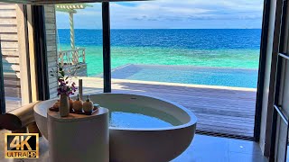 Overwater villa with spa ambience, Waldorf Astoria Maldives - 4K with relaxing and healing music