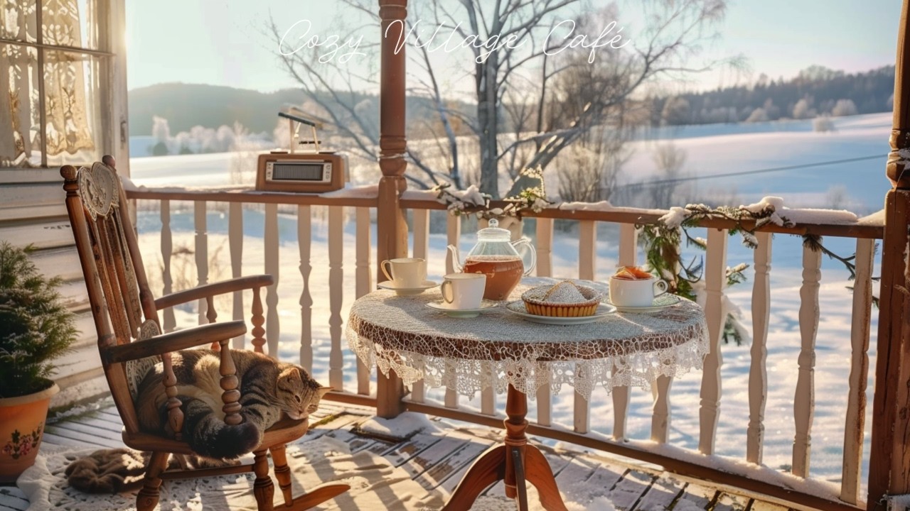 1940s Vintage Jazz | Snowy Porch Afternoon, Cat & Warm Tea