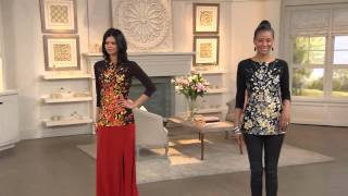 Susan Graver Printed Liquid Knit 3/4 Sleeve Top with Embellishments with Alberti Popaj