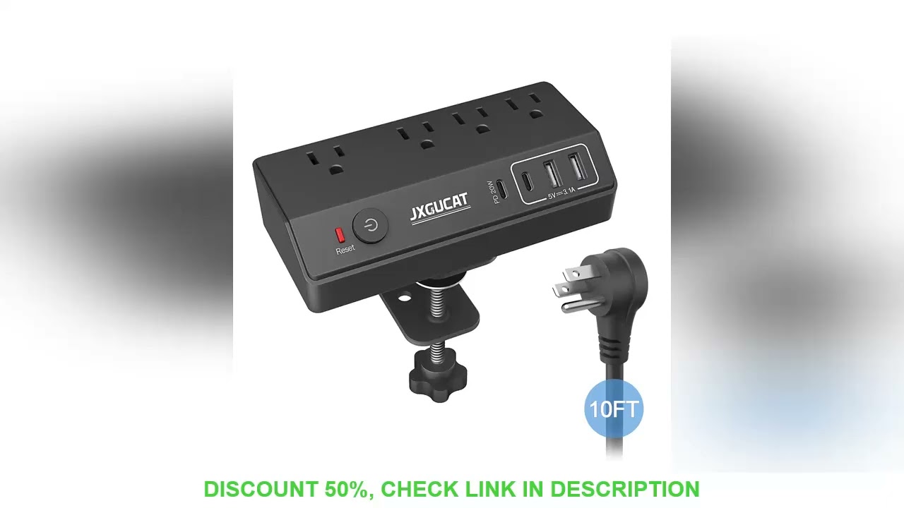 US Removable Fast Charging Desktop Edge Power Strip Surge Protector, 10 ft Extension Cord Flat PlugD