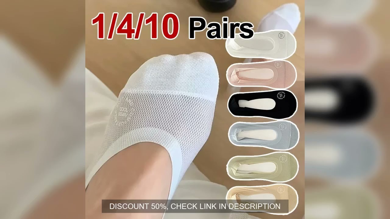 1/4/10 Pairs Women Breathable Mesh Cotton Invisible Socks Fashionable Letter Printed Ultra-Thin Sili
