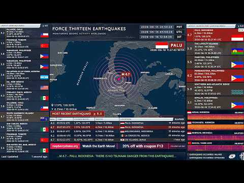 2026-06-16 03:27:45 UTC | M 6.7 - Palu, Indonesia | Force Thirteen Earthquakes
