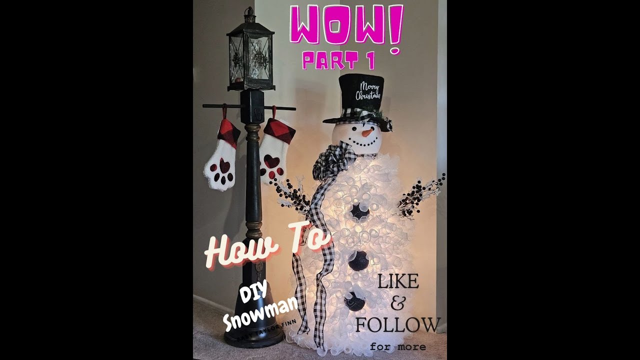 How to tutorial on how to make a lit Holiday Snowman from deco mesh and