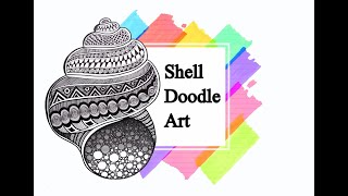 HOW TO DRAW SHELL DOODLE | SHELL ZENTANGLE | SHELL LINE ART TUTORIAL | MANDALA ART | BLACK PEN ART