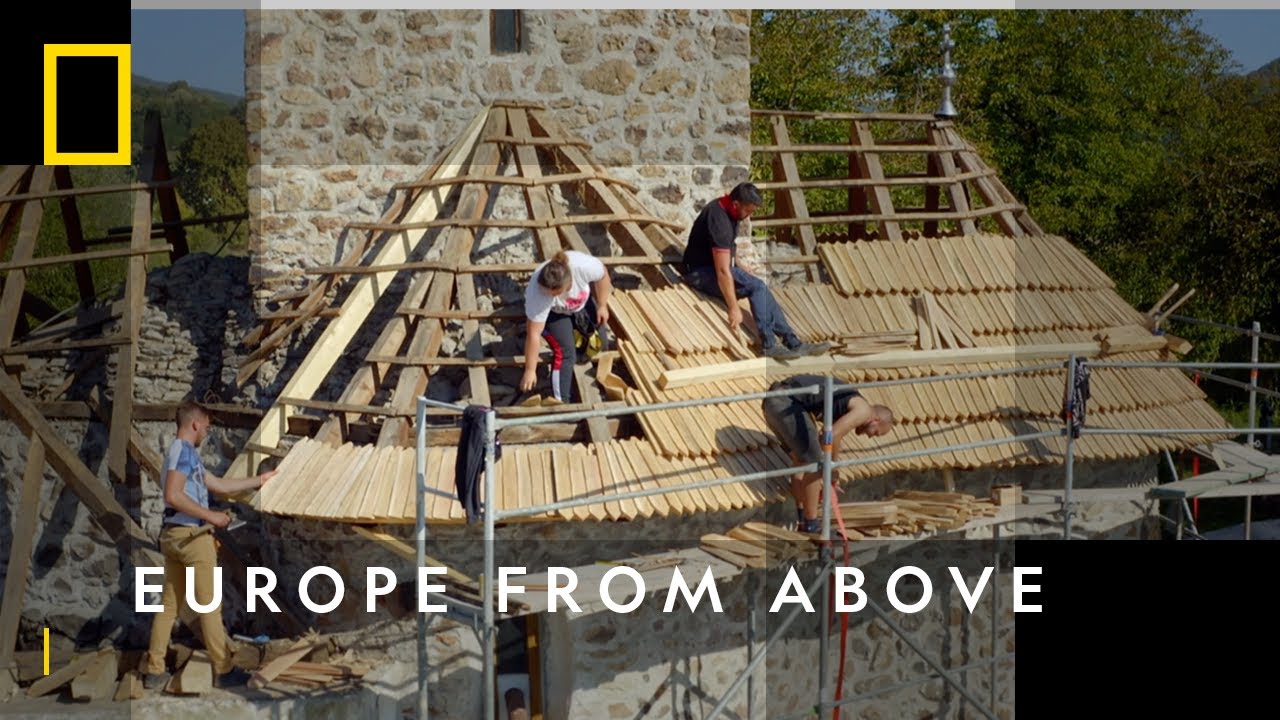 Replacing Ancient Romanian Church's Roof Tiles By Hand | Europe From Above | National Geographic UK