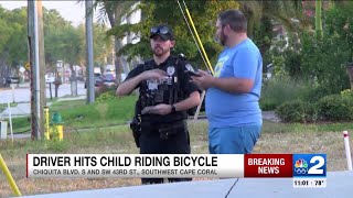 Child on bike hospitalized after crash with vehicle in Cape Coral