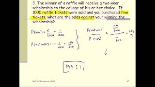 M102 Sec11_6 Probability to Odds - Winning a Raffle Ticket for Scholarship