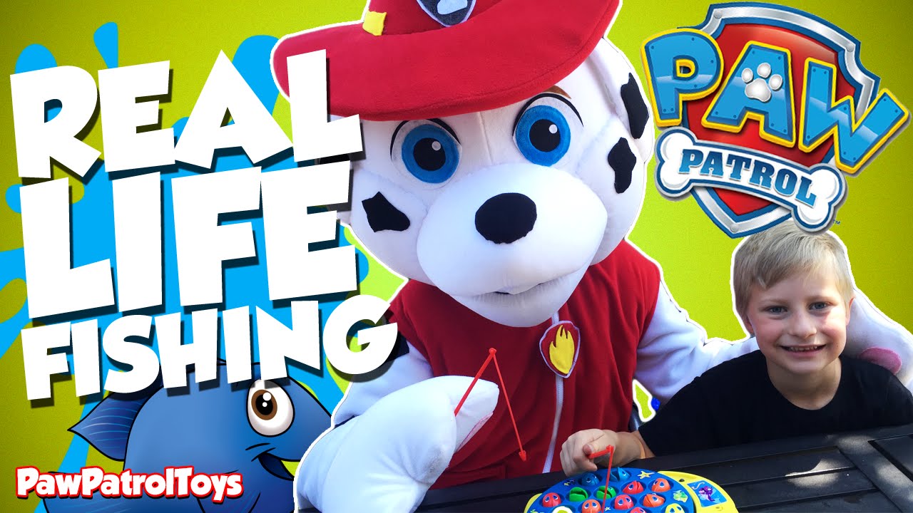 paw patrol tv show characters PAW PATROL Marshall In Real Life and Johnny Play Fishing Game in this Live Action Paw Patrol Video