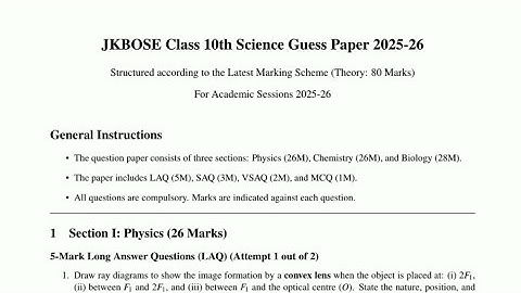 JKBOSE Class 10th Science Guess Paper 2025–26 | Most Important Questions  | 100% Exam Based 🔥