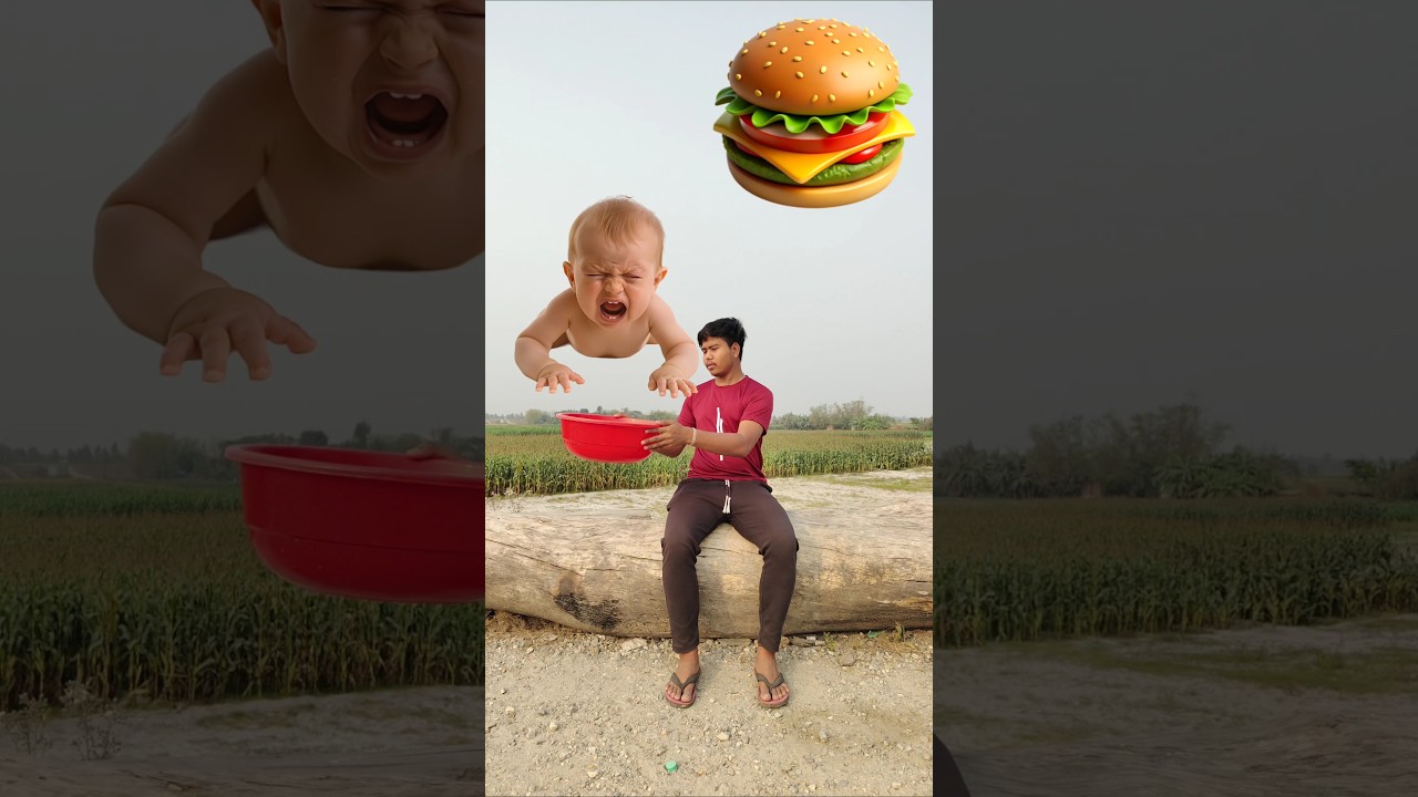 Flying crying babies Catching vs frog, hen, green lizard vs cute girl - Funny vfx magic 😃😀