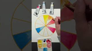 Mixing a CMY watercolour wheel using MaimeriBlu primary watercolour paints