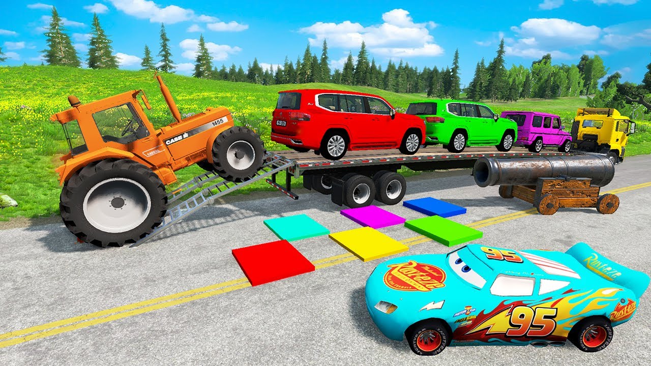 Flatbed Truck Mcqueen | Transportation with Truck - Pothole vs Car #1 - BeamNG.Drive