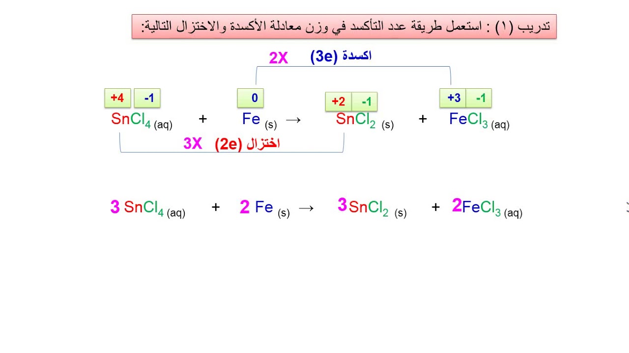 وزن معادلات الاكسدة و الاختزال بطريقة عدد التأكسد