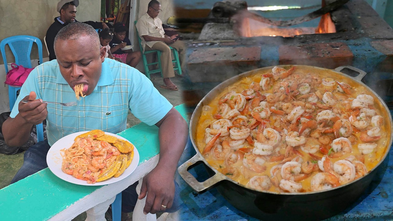 Los Mejores espagetis con Camarones, Comida Dominicana del Campo