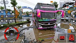 Tunggal Jaya Black Pink 48 Bus Navigates Muddy Potholed Road