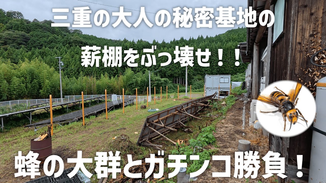 おっ！チャンネルさんの大人の秘密基地の薪棚をぶっ壊せ！！蜂の大群とのガチンコ勝負！！キャンピングカーハイマーにエアコンがついたよ！！