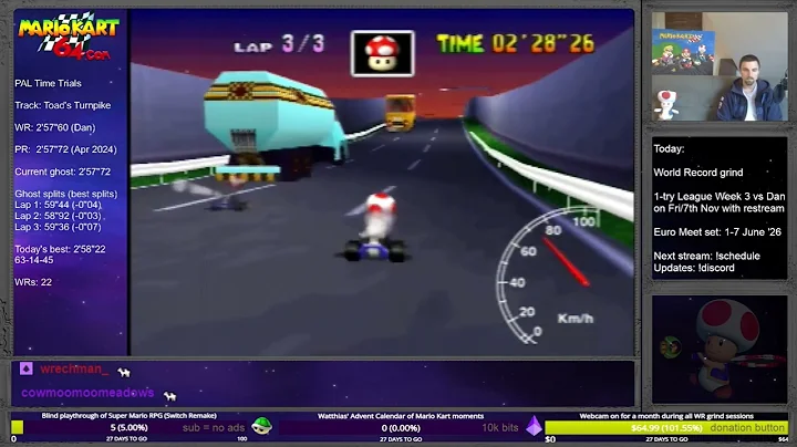 MK64 - new best lap 3 split on TT - 59"28 (1-shroomer)