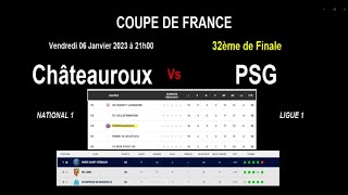 Châteauroux - PSG : match de football de coupe de france de 32ème de finale, le 06/01/2023